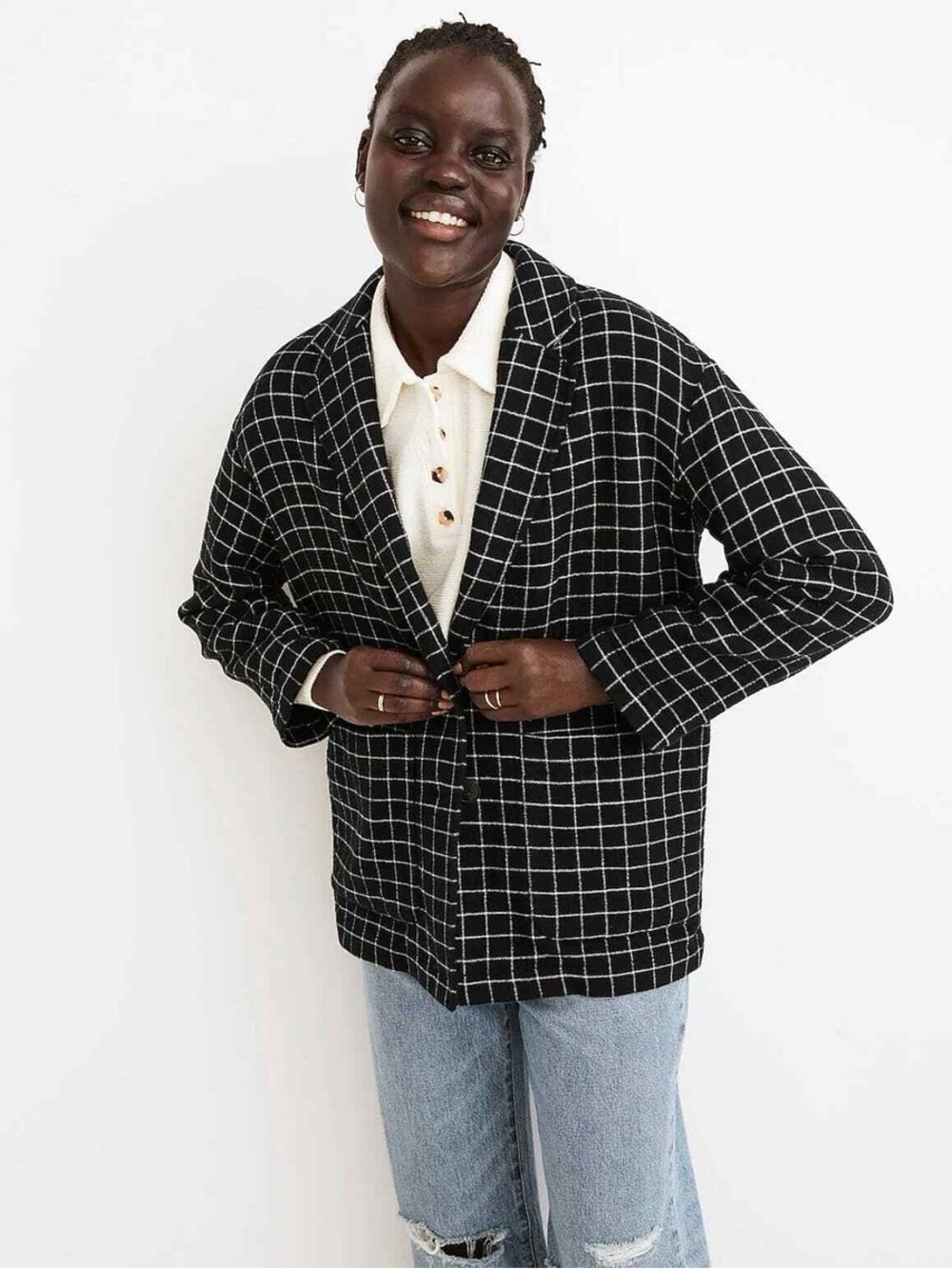 Madewell windowpane black and white blazer